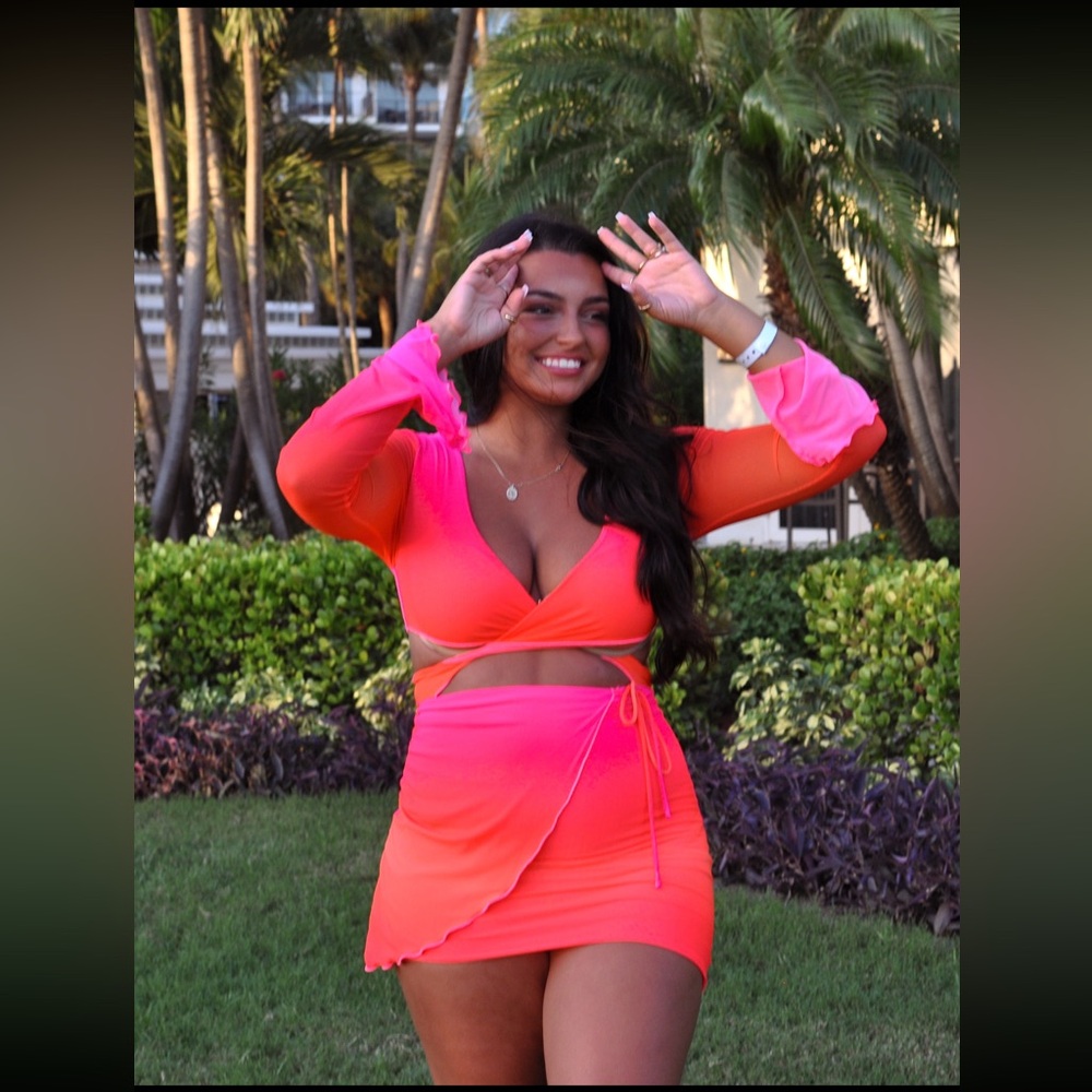 Tiger mist pink and orange ombré cutout co ord mini dress